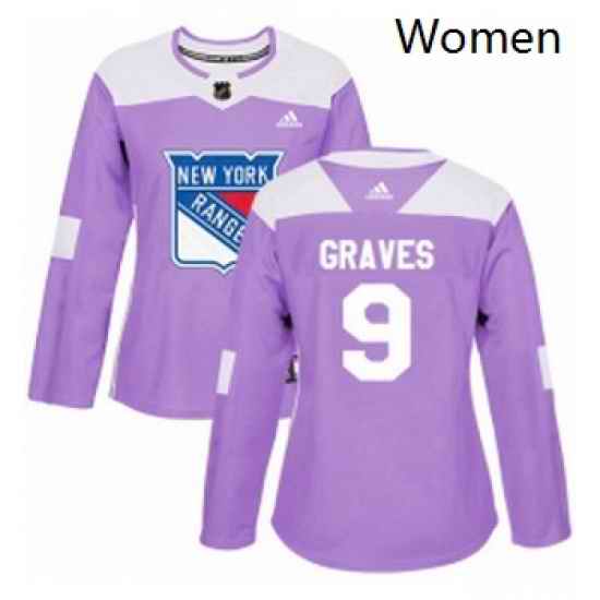Womens Adidas New York Rangers 9 Adam Graves Authentic Purple Fights Cancer Practice NHL Jersey